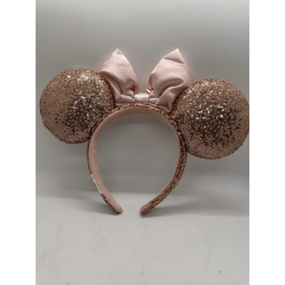 Disney‎ Parks ROSE GOLD Champagne Minnie Mouse Bow Sequins Ear Headband Ears